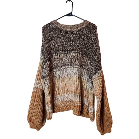 525 America x Revolve Chunky Marled Stripe Knit Sweater Bishop Sleeve XL Cozy - Picture 5 of 14